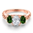 thumbnail image 3 of Gem Stone King 18K Rose Gold Plated Silver White Topaz and Green Chrome Diopside Filigree Style 3 Stone Ring for Women (2.60 Cttw, Oval 8X6MM and 6X4MM) (Size 8), 3 of 6