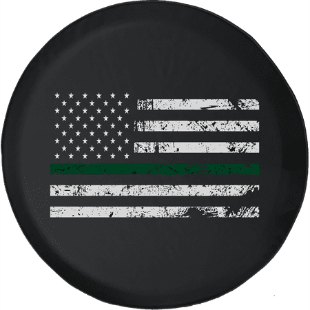 Thin Green Line Distressed American Flag Military Spare Tire Cover fits Jeep RV & More 28