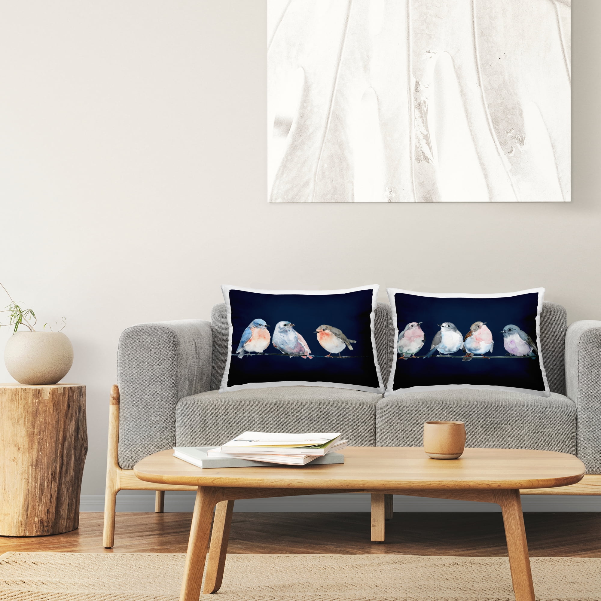 Stupell Industries Lovely Perched Birds on Blue 2 Piece Decorative Printed Throw Pillow Set, design by Lorenzo Collective