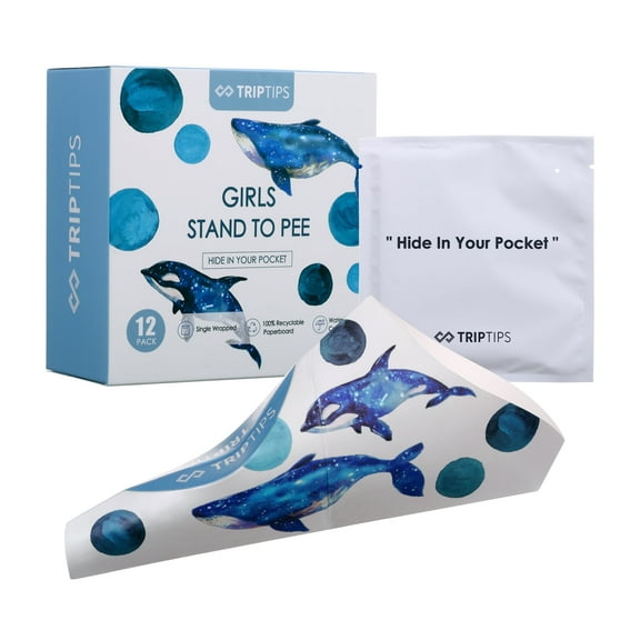 TRIPTIPS Female Urinal Disposable Female Urination Device Urinal for Women Waterproof Paper Stand and Pee Cup for Public Toilets, Traveling, Camping (Blue Whale)