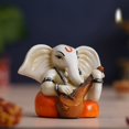 thumbnail image 2 of Polyresin Handcrafted Lord Ganesha Idol Playing Veena Musical Instrument, White & Orange, 2 of 5