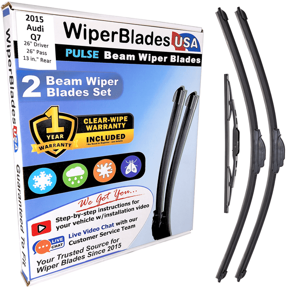 2015 Audi Q7 Beam Wiper Blades Wipers w/1yr Warranty (Set of 3) w/Rear Wiper (WiperBladesUSA)