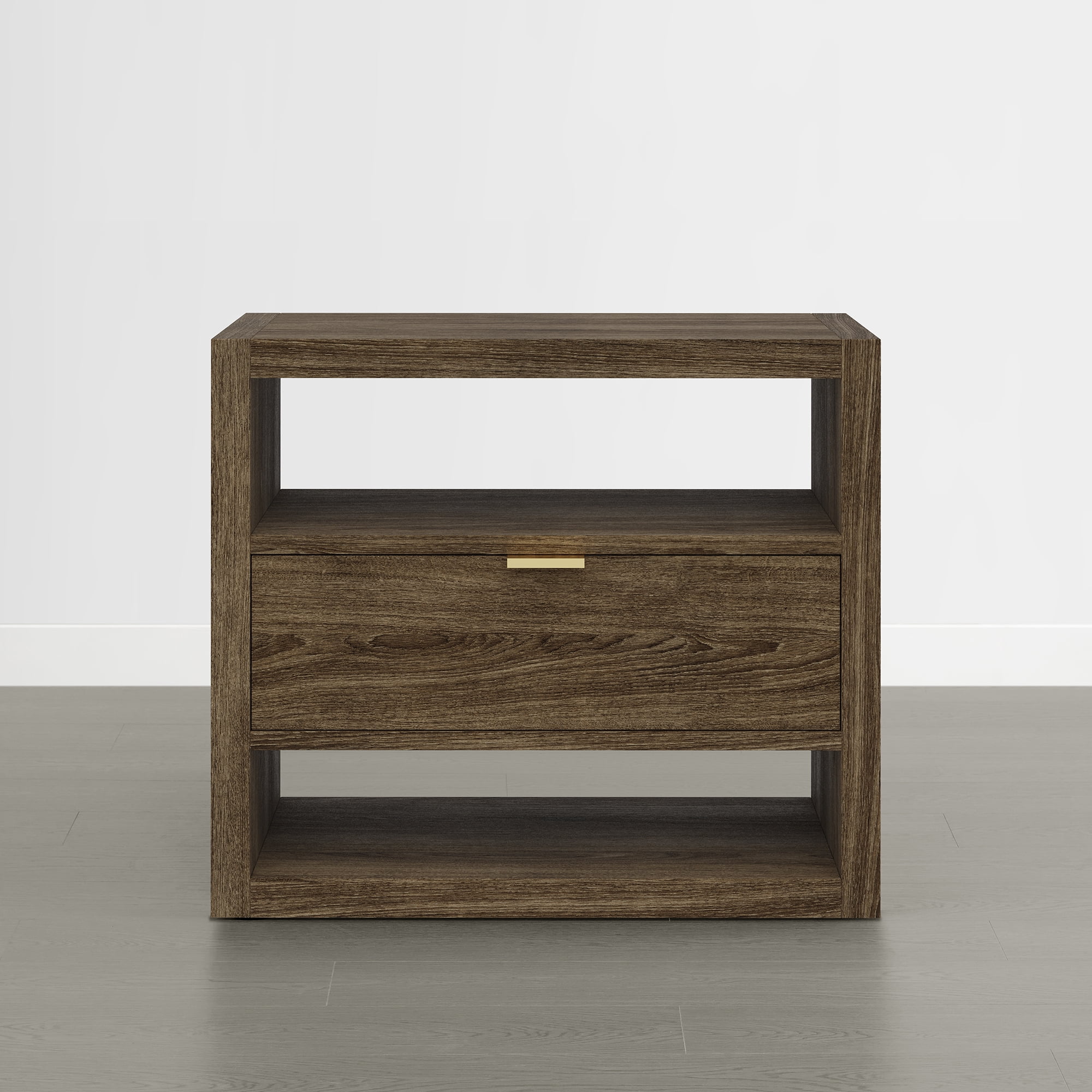 Spruce & Spring Modern Nightstand End Table with Storage Drawer, Farmhouse Style Bedside Table, Easy Assembly, Walnut