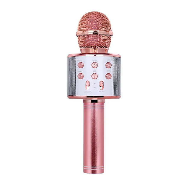 Graflsoa Rose Gold Bluetooth Wireless Microphone with Dual Speaker, Multi-Function Buttons, Noise Reduction, and Wide Device Compatibility for Karaoke and Professional Use
