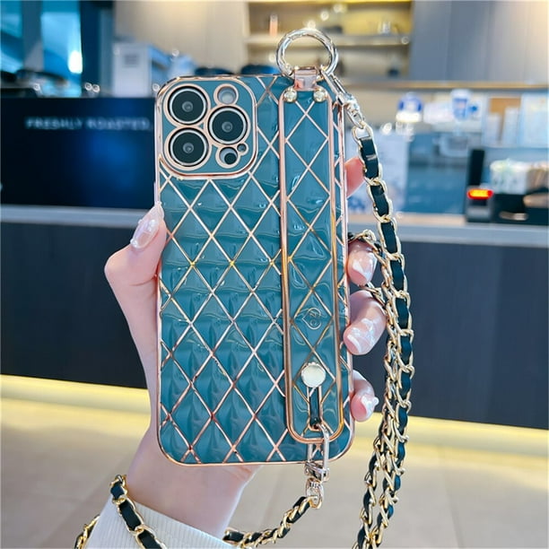 Funda de cuero con purpurina y diamantes para iPhone, funda cruzada con cordón y correa de muñeca para iPhone 11, 12, 13, 14 Pro Max, Mini, XS, X, XR, 8, 7 Plus, SE Fivean unisex