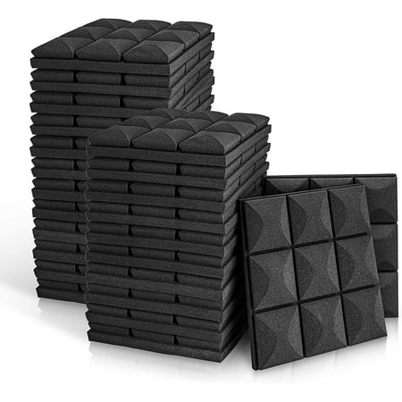 FStop Labs Acoustic Foam Panels  2  x 12  x 12  Mushroom Studio Wedge Tiles  Sound Panels Wedges Soundproof Sound Insulation Absorbing  9 Block Mushroom Design (24 Pack  Black)