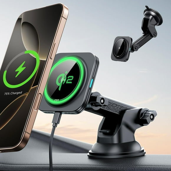 Cargador ESR de montaje en coche para iPhone Qi2 MagSafe de 15 W, color negro