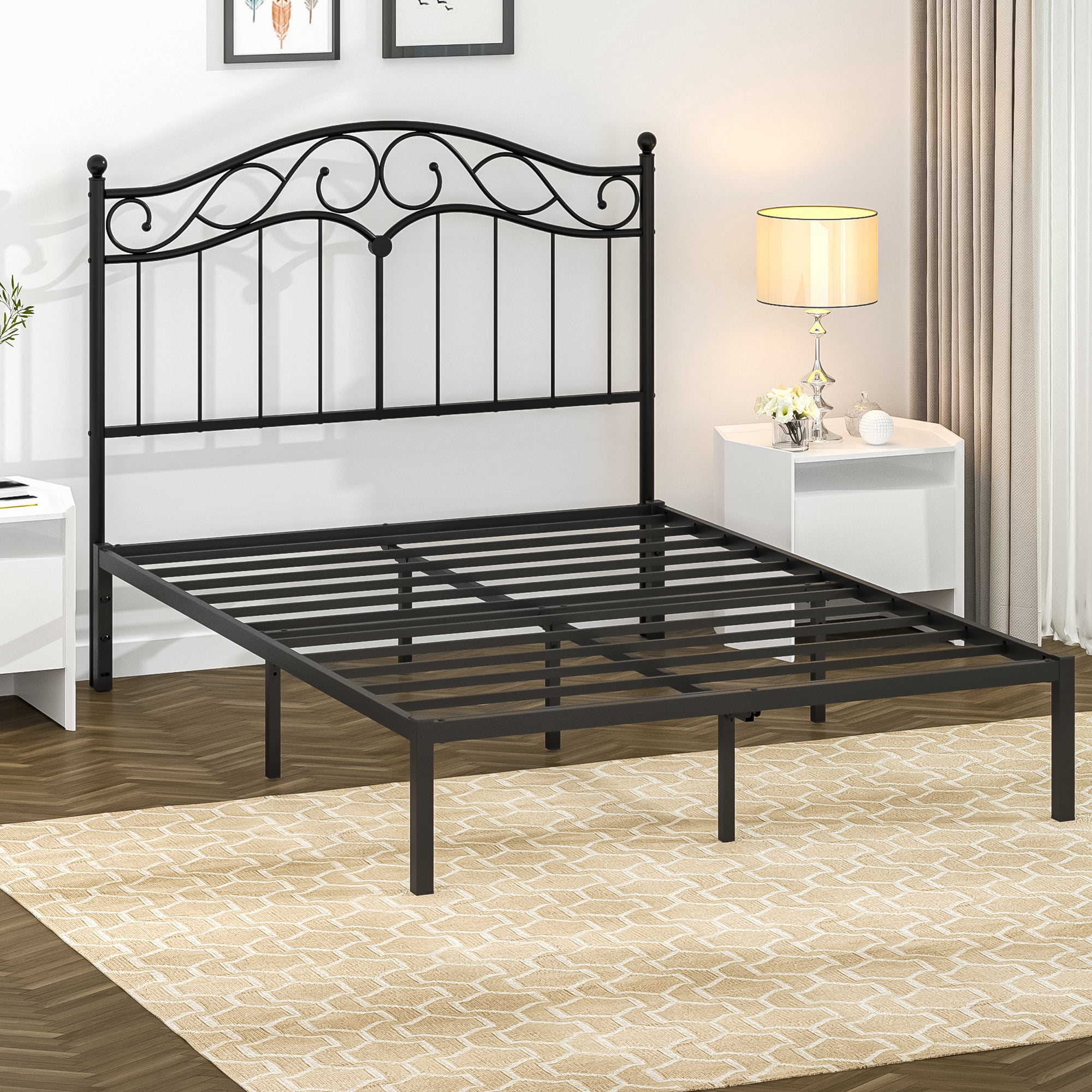 Yoneston Retro Sturdy Cute Scrolled Metal Queen Size Headboard with Adjustable Height for Queen Beds, Black