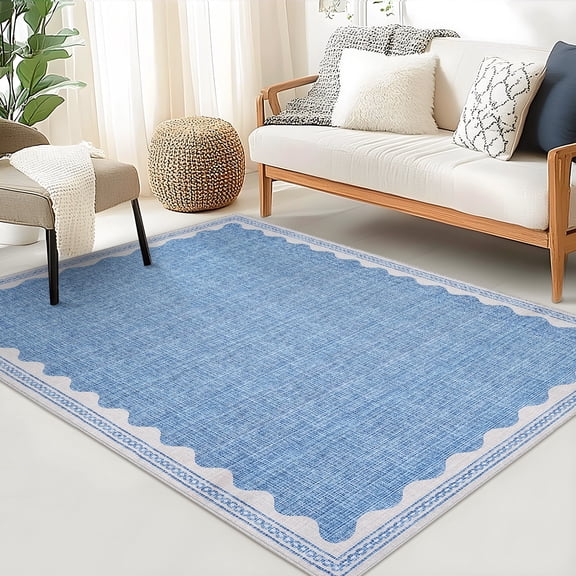 Scalloped Washable Non-Slip Rug Low-Pile Solid Modern Minimalism Indoor Carpet for Entryway Bedroom Living Room Kitchen Bathroom