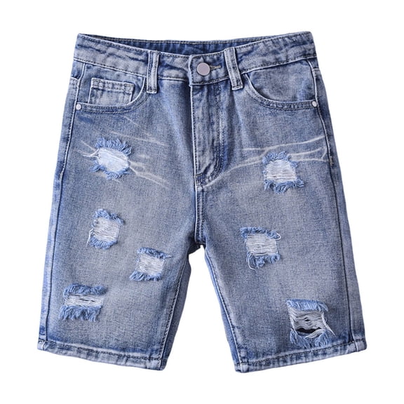 AHTJRT Denim Shorts for Kids Girls Boys Fashion Distressed Jean Shorts with Pockets Mid Rise Casual Fall Spring Streetwear Shorts Light Blue 12-13 Years
