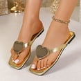 thumbnail image 2 of Hinvhai Flip Flops for Women Square Toe Flat Sandals for Women Comfortable Sandals Leather Flip Flops Lightweight Summer Beach Sandals Dressy Vacation Essentials Slides Gold 8.5(41), 2 of 9