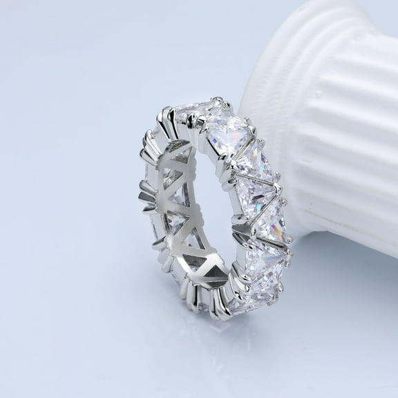 Full Eternity Women's Wedding Ring 1.9 Ct Trillion Cut Diamond 14K White Gold Over