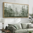 thumbnail image 2 of Large Framed Canvas Print Minimalist Green Pine Tree Landscape with FogWall Art Decorative Ready to Hang Painting for Living room Bedroom 60x30 inches Natural Frame, 2 of 7