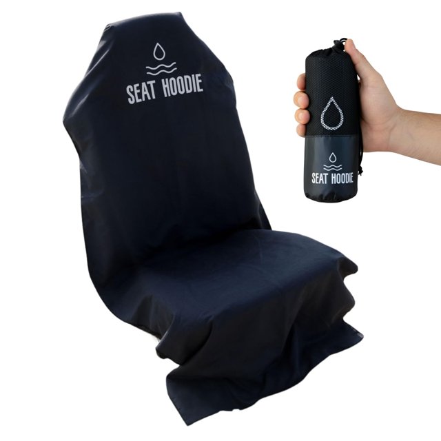 Funda de toalla para asiento de coche, sudadera con capucha, microfibra, portátil, negra