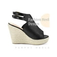 thumbnail image 3 of BLISSFUL STEP Peep Toe Double Ankle Strap Espadrilles Platform Wedges Heel Sandals for Women Black 5.5, 3 of 6