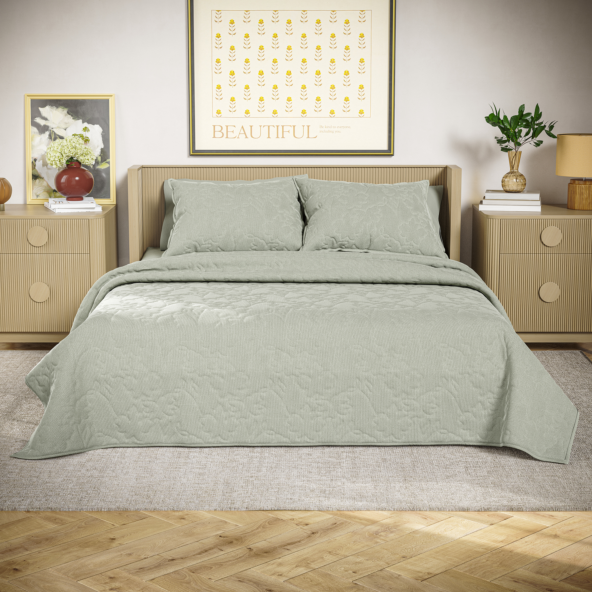 Beautiful The Bedding Collection By Drew Barrymore Cotton, Polyester Slub Quilts, Full/Queen - Reversible