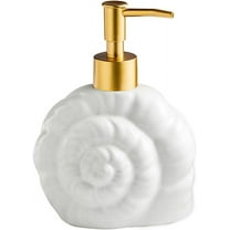Conch-Shaped Soap Dispenser, Beach-Themed Bathroom Accessories, White Ceramic Lotion Bottle with Golden Pump Head