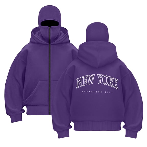 vigerakr Hoodie Jacket Zip Up Fashion "NEW YORK" Print Double Layer Hoodies Outerwear Jacket Y2K Sweatshirt for Women (Purple, M)