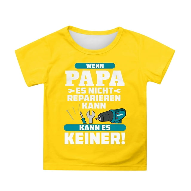 WERYOUNG T-Shirts Filles Garçons Été Décontracté Fête des Pères Lettre Imprimée Col Rond Manches Courtes T-Shirts Filles Tendance Tee-Shirts, Jaune, 12-13 Ans