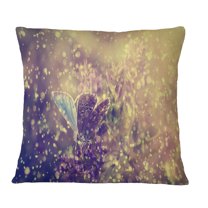 Designart Blue Butterfly And Purple Flowers - Floral Throw Pillow - 16x16