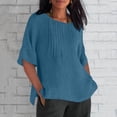 thumbnail image 2 of Amzcrzy Womens Tops Women Plus Size Cotton Linen Tops, Women Summer Solid Casual Loose Basic Tops, Fashion Half Sleeves T Shirt, Oversized Crewneck Tees Tops Blouses, 2 of 4
