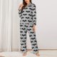 thumbnail image 2 of Balery Bat Conjunto de Pijama con Estampado para Mujer, Conjunto de Dos Piezas con Manga Larga, Ropa de Dormir Suave con Bolsillos, Pijamas Cómodos-Medium, 2 of 7