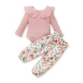 thumbnail image 3 of Dooleck Ribbed Baby Clothes Infant Girl Ruffle Bodysuit Floral Halen Pant Outfit Set, 3 of 8