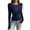 Dark Blue, variant on Women's Solid Color Sexy Long Sleeve Splicing Perspective Round Neck Top, Y2K Style Sheer Detail Shirt, Trendy Casual Long Sleeve Blouse for Women, Stylish See-Through Top