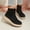 Black, variant on Women Suede Wedge Ankle Boots, Round Toe Double Button Strap Back Zipper Platform Booties, Casual Winter Short Boots