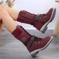 thumbnail image 3 of EKVAHL Women's Mid‑Calf Winter Boots, Non‑Slip Faux Suede Lace‑Up Boots, Block Heel Casual Walking Shoes For Cold Weather Red, 3 of 5