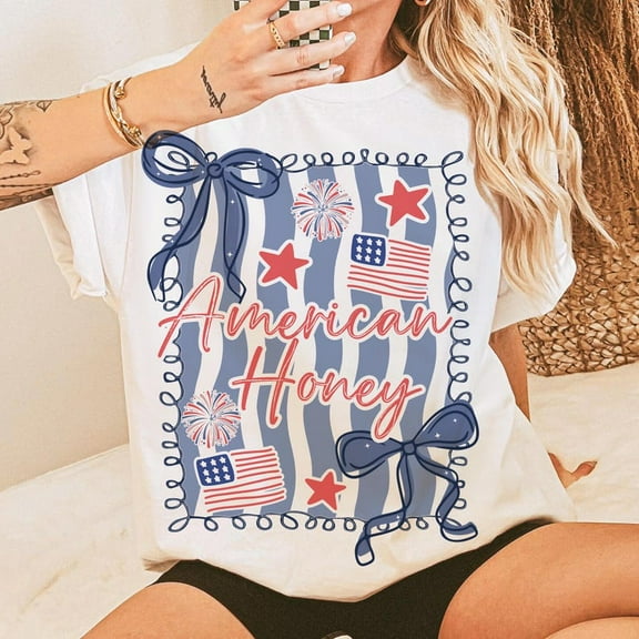 American Honey Coquette T-Shirt – Preppy Girly 4th of July Shirt with Vintage USA Vibes