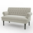 thumbnail image 5 of 58" Linen Textured Fabric Chesterfield Settee Button Tufted Scrolled Arm Loveseat High Gourd Wood Leg Studio Bench (Pillows not included) Light Beige, 5 of 8