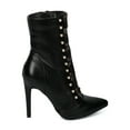 thumbnail image 2 of Women Pointy Toe Faux Pearl Studs Stitch Lacing Pointy Stiletto Ankle Boot - HF56 By Cape Robbin Collection, 2 of 5