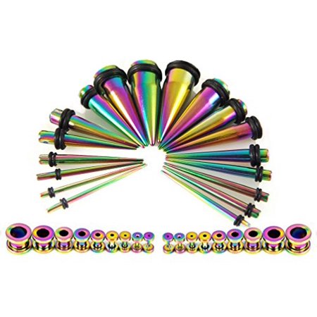 12g Gauge - BodyJ4You® Gauges Kit 18 Pairs Rainbow Stainless Steel Tapers & Tunnels 14G 12G 10G 8G 6G 4G 2G 0G 00G 36 Pieces