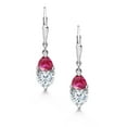 thumbnail image 2 of Gem Stone King 925 Sterling Silver  White Moissanite and Red Created Ruby Dangle Leverback Earrings for Women (2.46 Cttw, Gemstone, Heart Shape 6MM, Trillion 5MM), 2 of 4