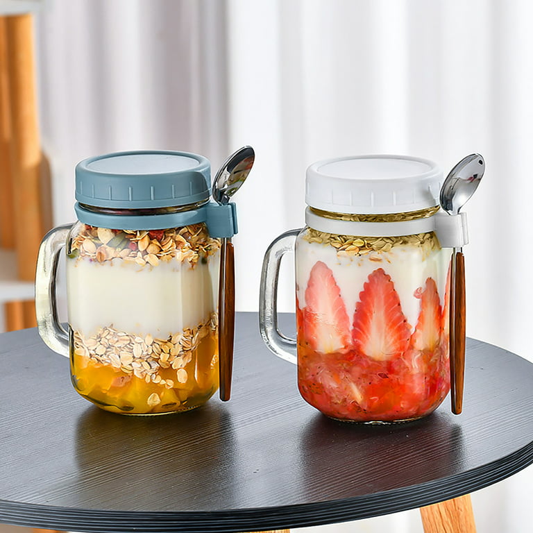 NACAMS 6 Pack Glass Overnight Oats Containers with Lids and Spoon, 16 oz  Mason Jars with Measurement Marks Wide Mouth Mason Jars Breakfast Cup