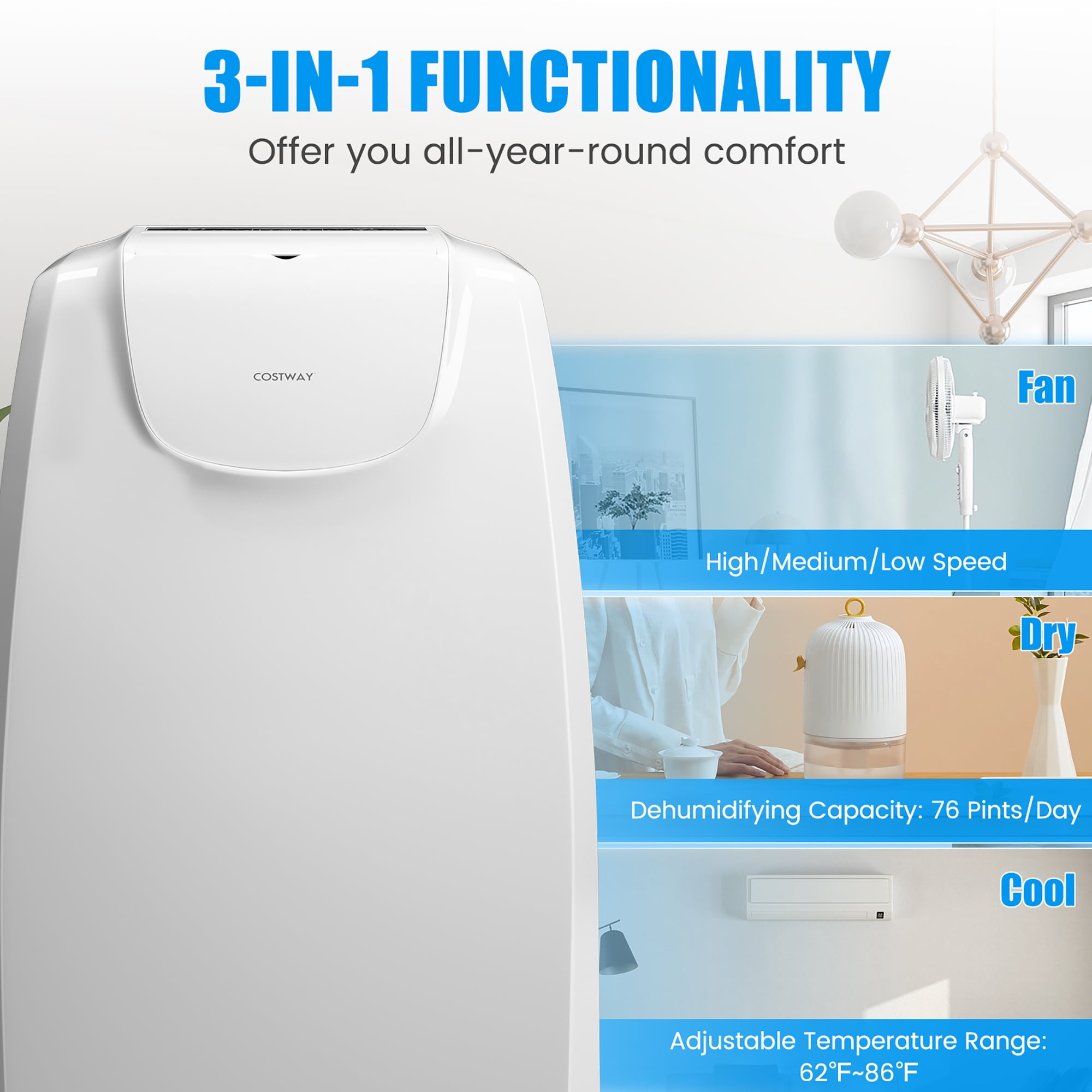 Costway 8000 BTU (11,500 BTU ASHRAE) Dual Hose Portable Air Conditioner 3-in-1 AC Unit w/ Remote Control Sansujyuku sansujyuku.com