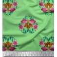thumbnail image 1 of Soimoi Moss Georgette Fabric Leaves,Bird & Lotus Block Print Fabric by Yard 42 Inch Wide, 1 of 1