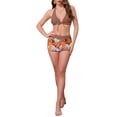 thumbnail image 2 of Conjuntos de bikini de dos piezas con top halter y pantalones cortos para mujer Inspire Chic, estampado de hojas, color bloque, talla X-Large, marrón, 2 of 5