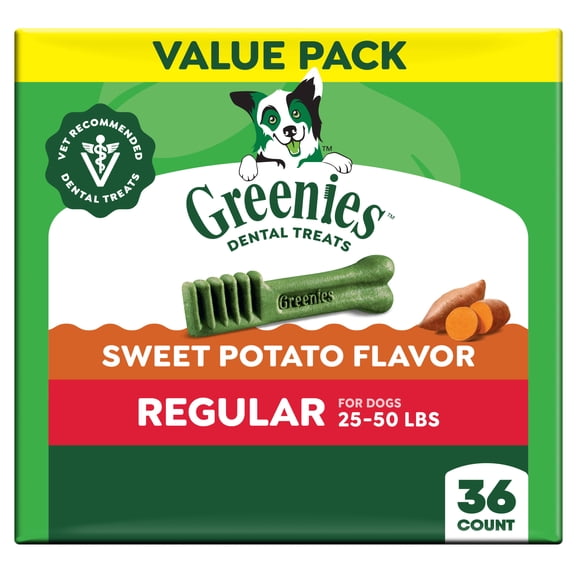 Greenies Sweet Potato Flavor Adult Natural Dental Dog Treats Regular Size, 36 oz Pack (36 Count)