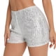 thumbnail image 3 of Pantalones cortos de fiesta con lentejuelas y cintura alta para mujer, corte A y brillo., 3 of 8