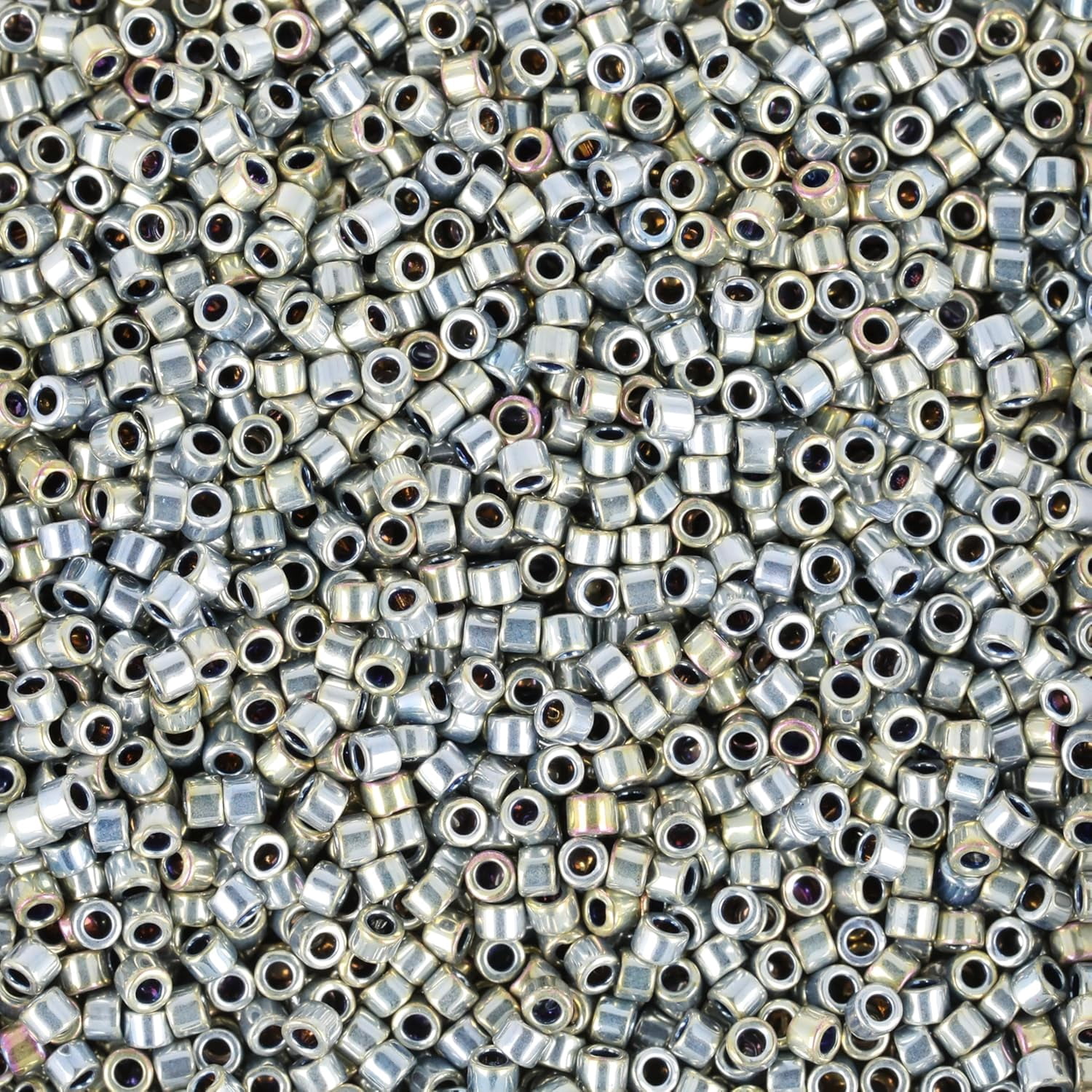 Miyuki Delica Seed Beads – Size 11/0 (1.6 mm), DB0546, Palladium Silver Gold Iris, 7.2 g, Approx. 1440 Beads