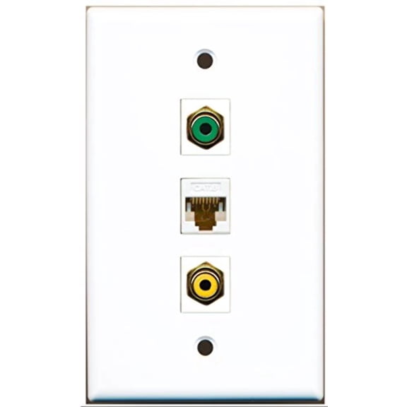 RiteAV - 1 Port RCA Yellow and 1 Port RCA Green and 1 Port Cat6 Ethernet White Wall Plate