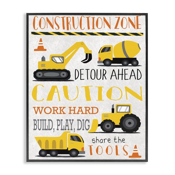 Stupell Industries Construction Zone Ahead Quotes and Sayings Painting Black Framed Art Print Wall Art, 11 x 14
