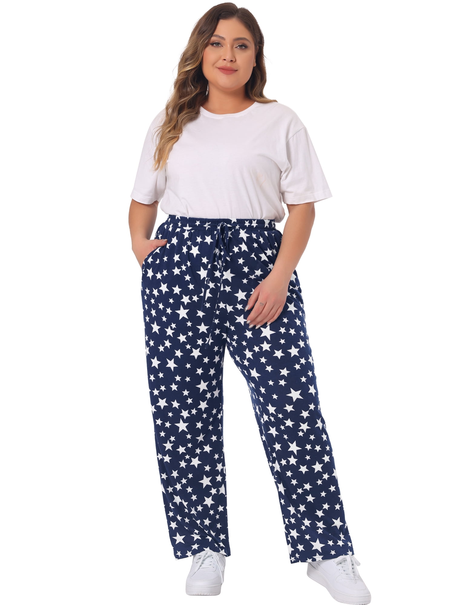 DARING DIVA Women's Plus Pajama Pant Comfy Star Print Nightwear 2X Navy Blue