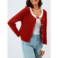 thumbnail image 5 of Women's Cropped Cardigan Sweaters with Button Down Open Front Long Sleeve Fall Trendy Color Block Knit Coats, 5 of 6