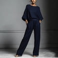 thumbnail image 3 of AUNVITO Women's Flare Sleeve Outfit Set Round Neck Short Sleeve Top with Wide Leg Pants Casual and Comfortable Daily Wear, 3 of 5