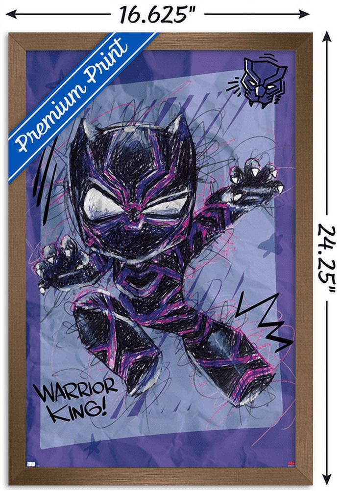 Marvel Black Panther - Scribble Wall Poster, 14.725" x 22.375", Framed