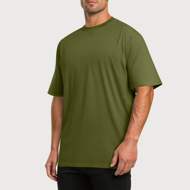 pstuiky camisetas de hombre, Camiseta/camiseta informal de manga corta con cuello redondo y abertura en el dobladillo para hombre, color liso, a la moda camisetas de hombre xl