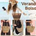 thumbnail image 4 of Bolso Playa Mujer Rayas Negras Cuerda Papel Con Cierre Gran Capacidad, 4 of 5